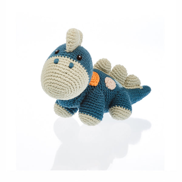 Pebble | Handmade Soft Toy Baby Rattle - Dinosaur (Petrol Blue)