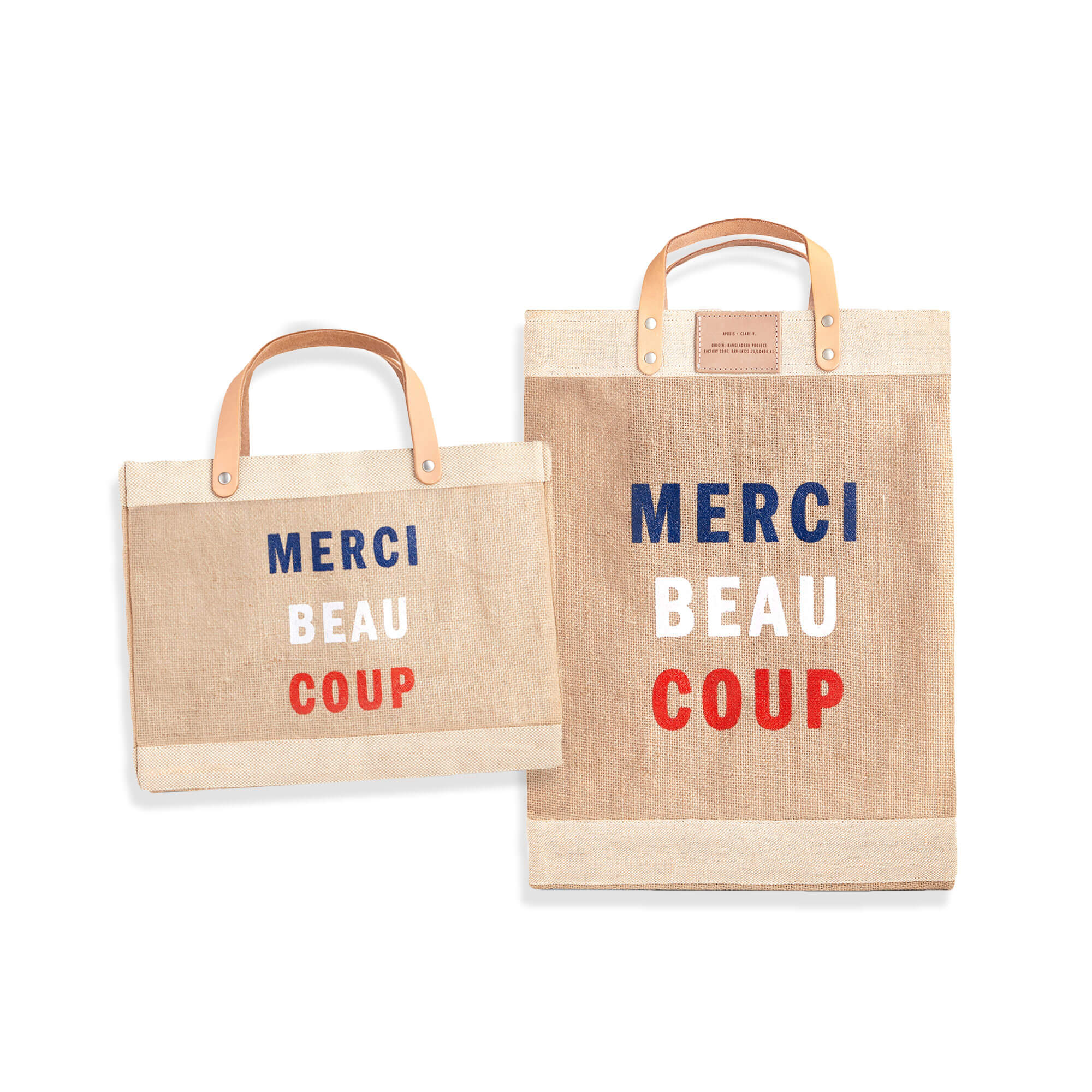 Market Tote in Natural for Clare V. “Merci Beau Coup” with Heart Embro