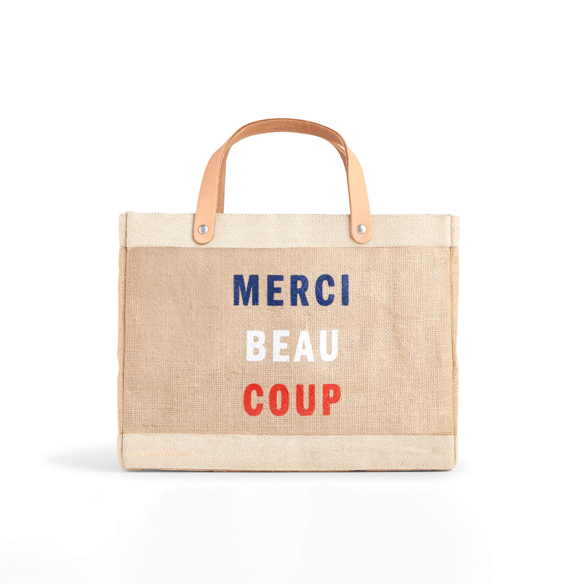 Market Tote in Natural for Clare V. “Merci Beau Coup” with Heart Embro
