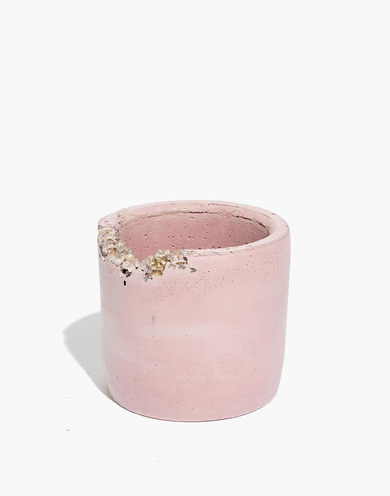 Crystal-Accented Cement Cylindrical Planter